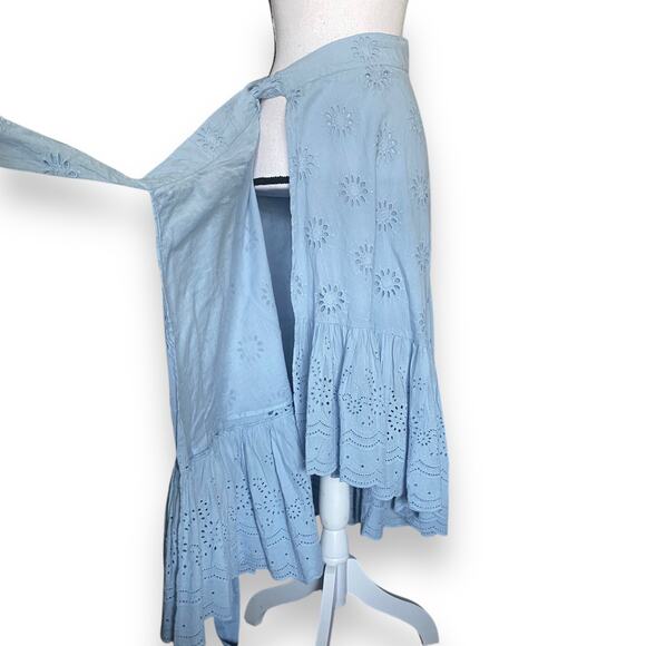 Roller Rabbit Eyelet Lace Wrap Skirt Puff Sleeve Blouse Sz S Light Blue - Picture 9 of 16